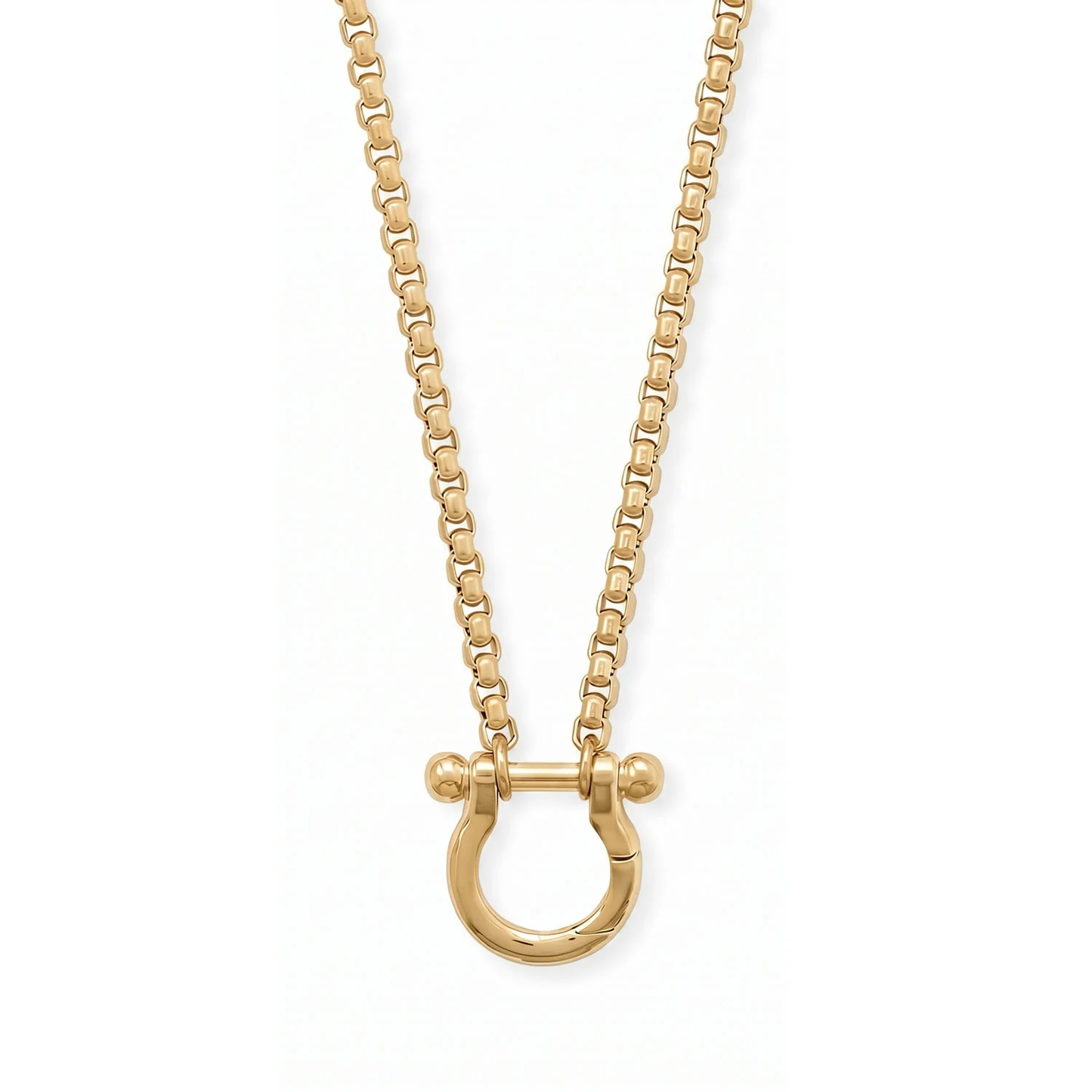 18" + 2" 18 Karat Gold PVD Stainless Steel Horseshoe Carabiner Necklace