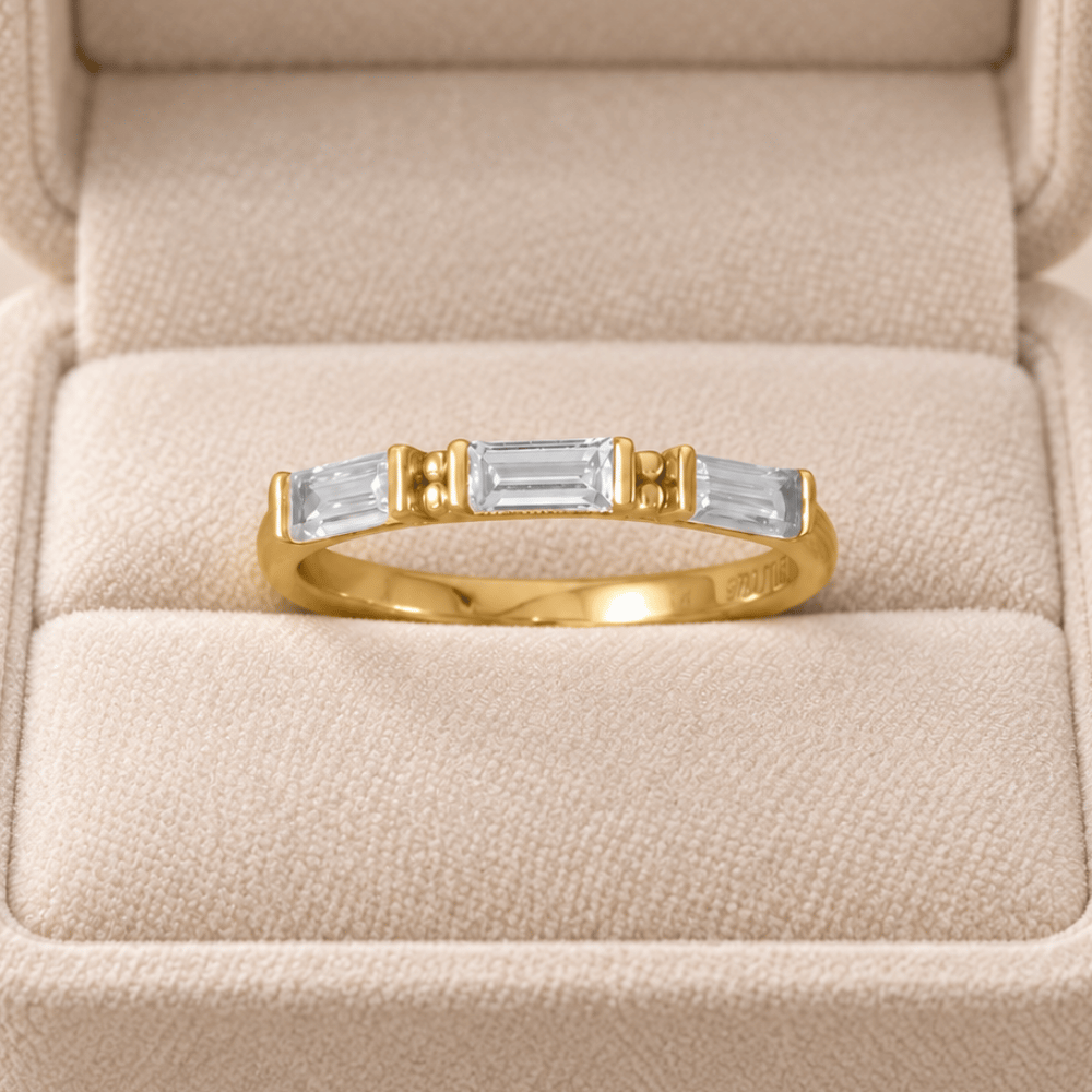 14 Karat Gold Plated Baguette CZ Ring