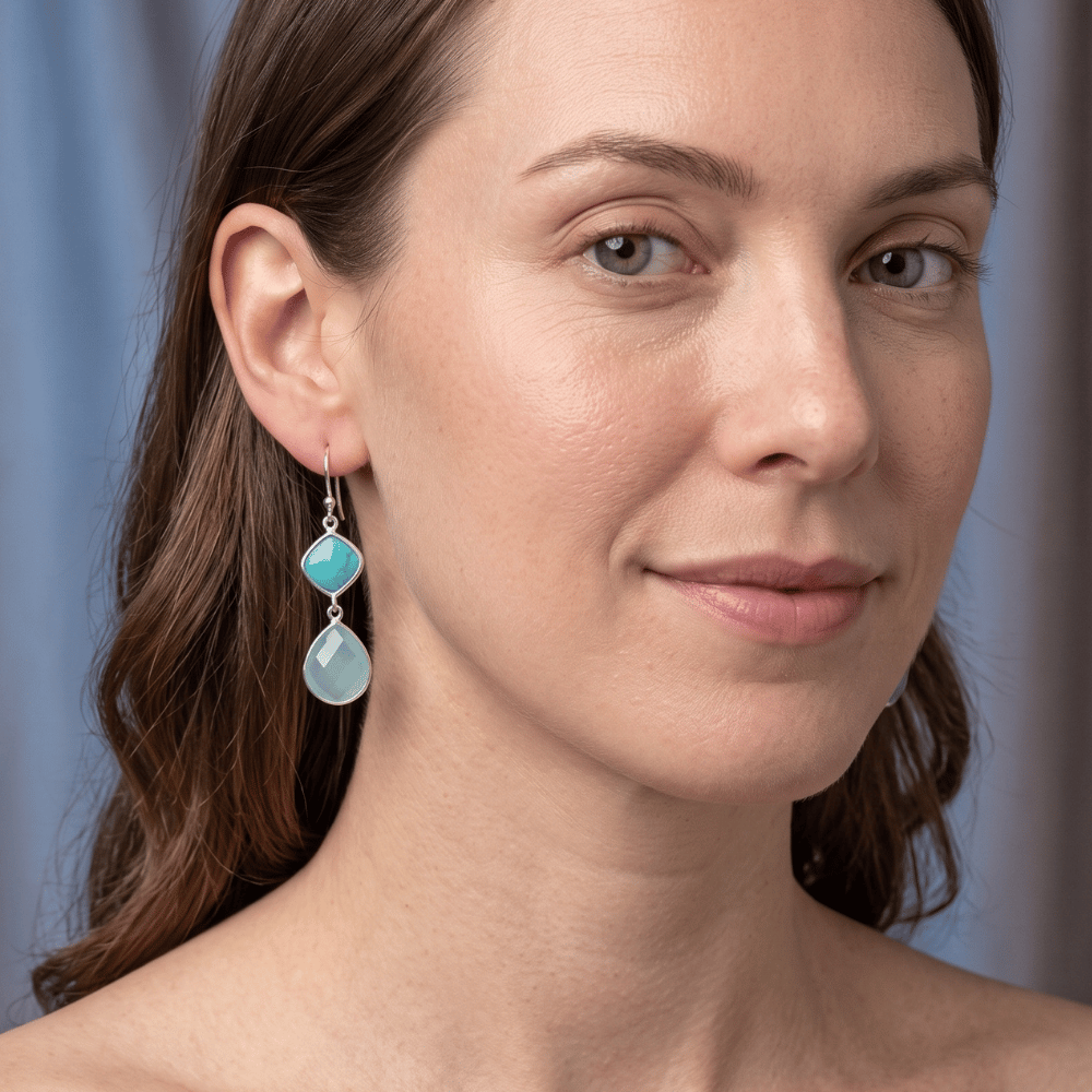 Stabilized Turquoise and Sea Green Chalcedony Drop Earrings