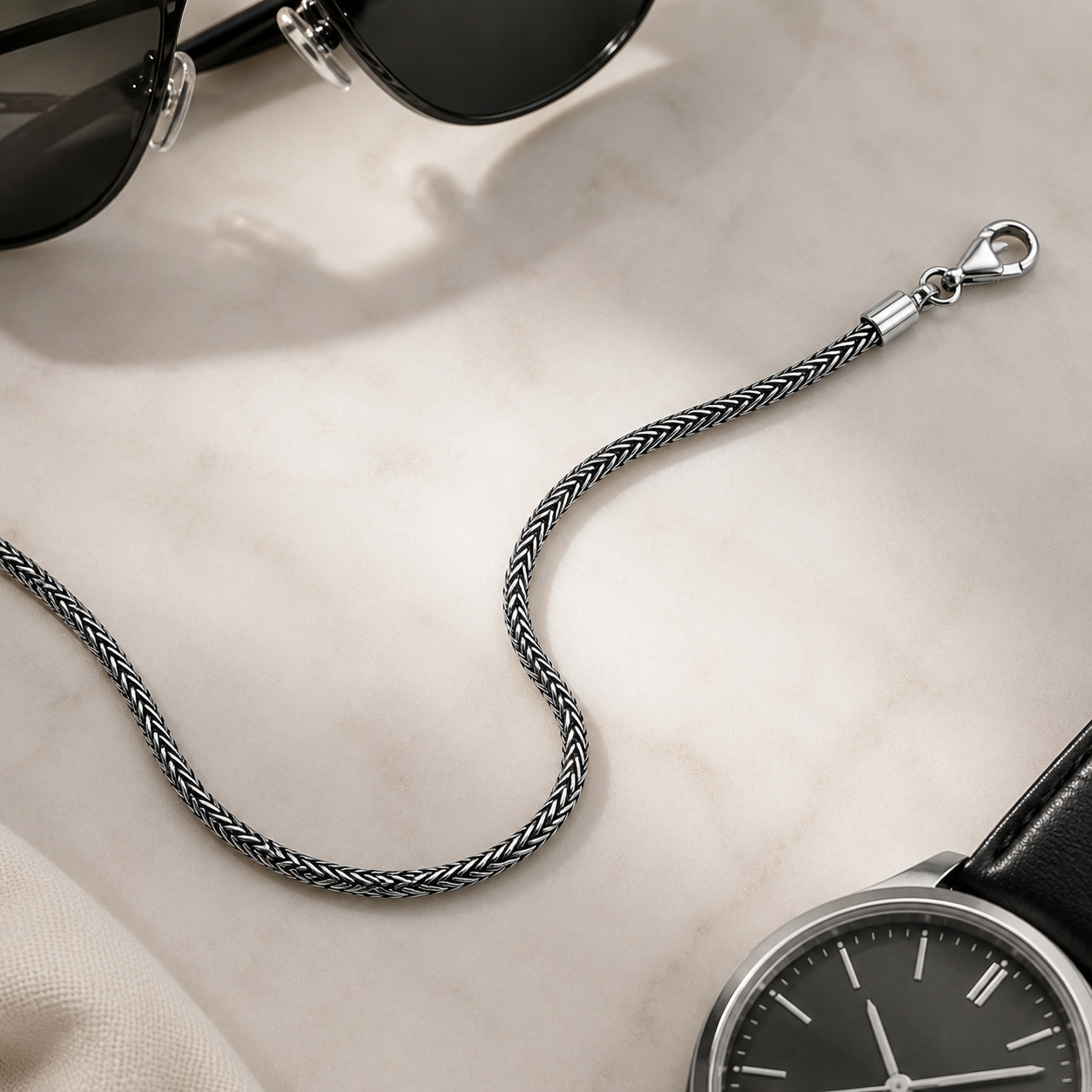 925 Sterling Silver Oxidized Bali Wheat Chain Necklace - 3mm