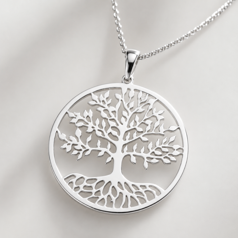 16"+ 2" Rhodium Plated Tree of Life Necklace