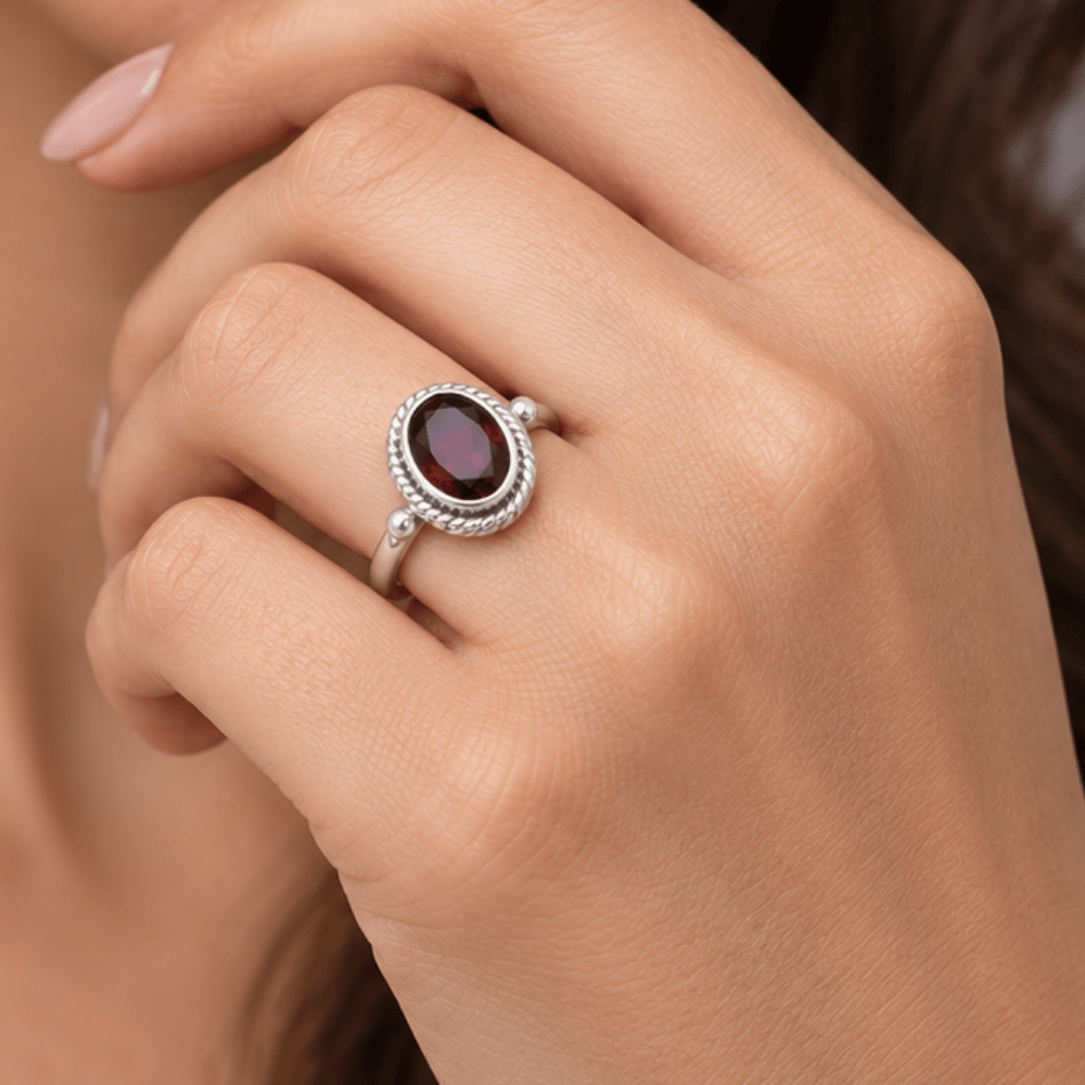 Faceted Garnet Ring with Rope Edge
