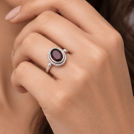Faceted Garnet Ring with Rope Edge