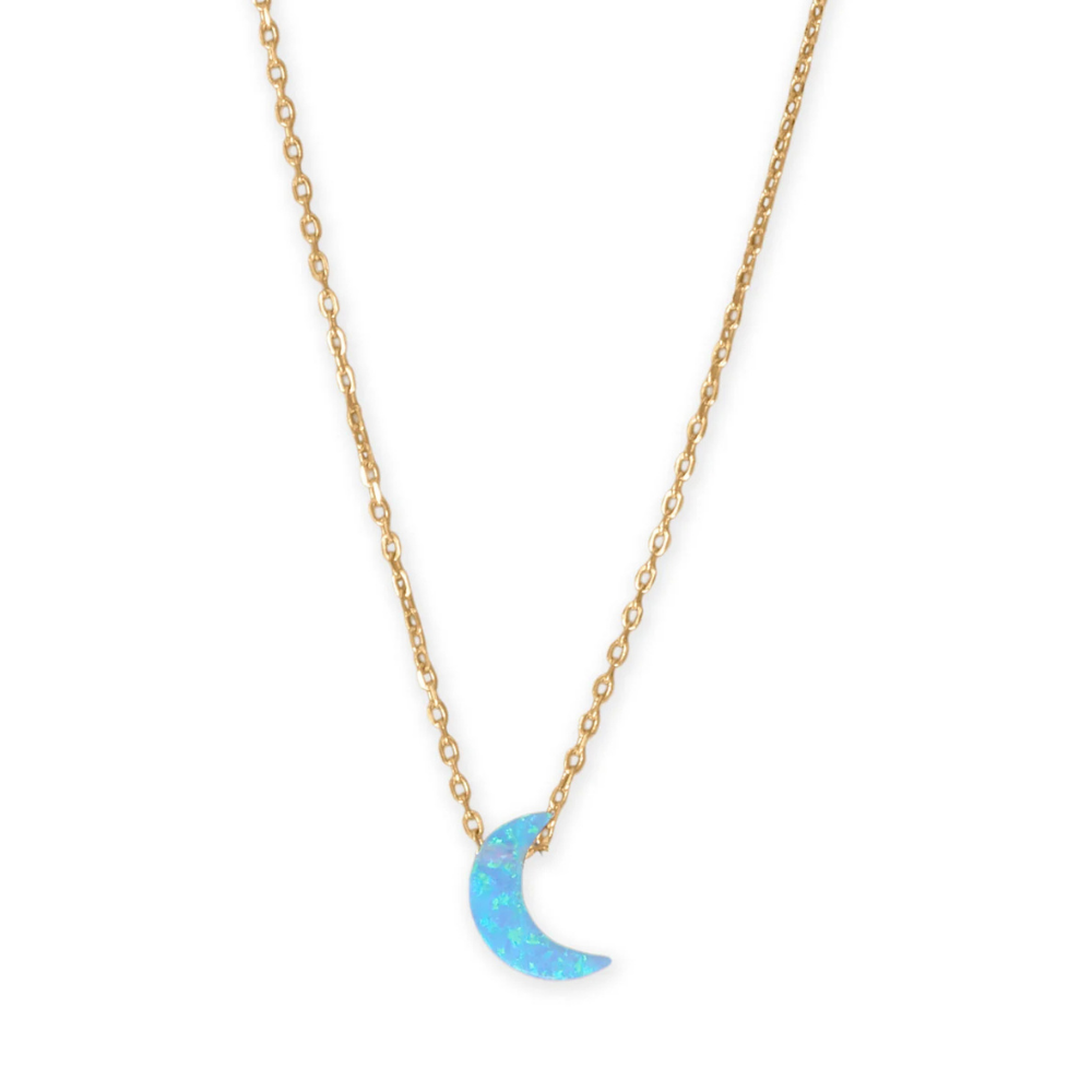 16" + 2" 14 Karat Gold Plated Synthetic Opal Moon Necklace