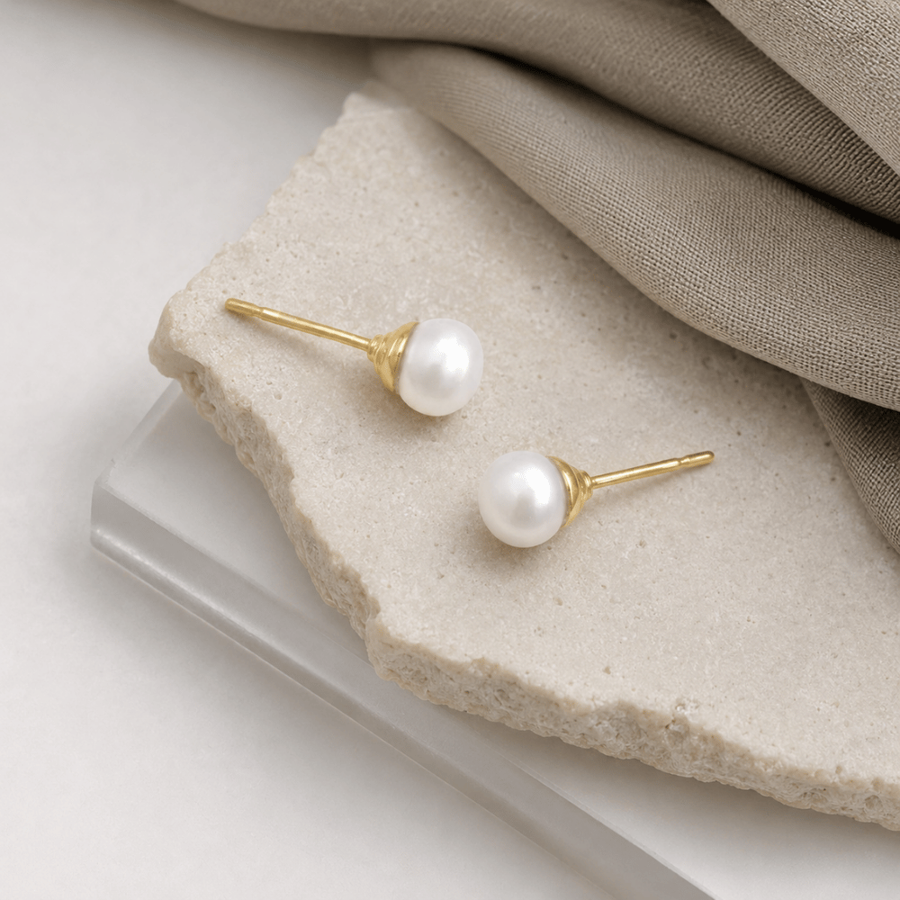 14 Karat Gold Plated Cultured Freshwater Pearl Stud Earrings