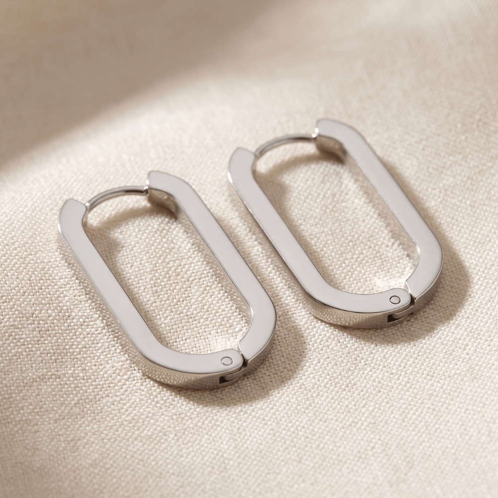 Stainless Steel Oval Square Tube Hoop Earrings
