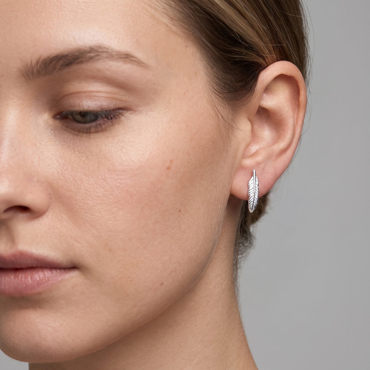 Rhodium Plated Feather Stud Earrings