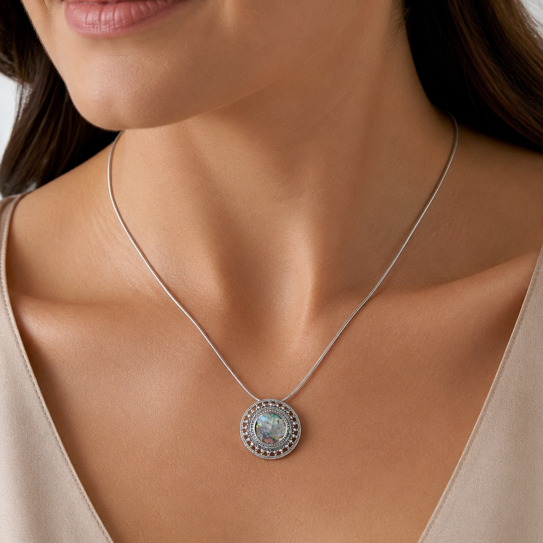 18" Round Ancient Roman Glass with Rope/Bead Edge Necklace