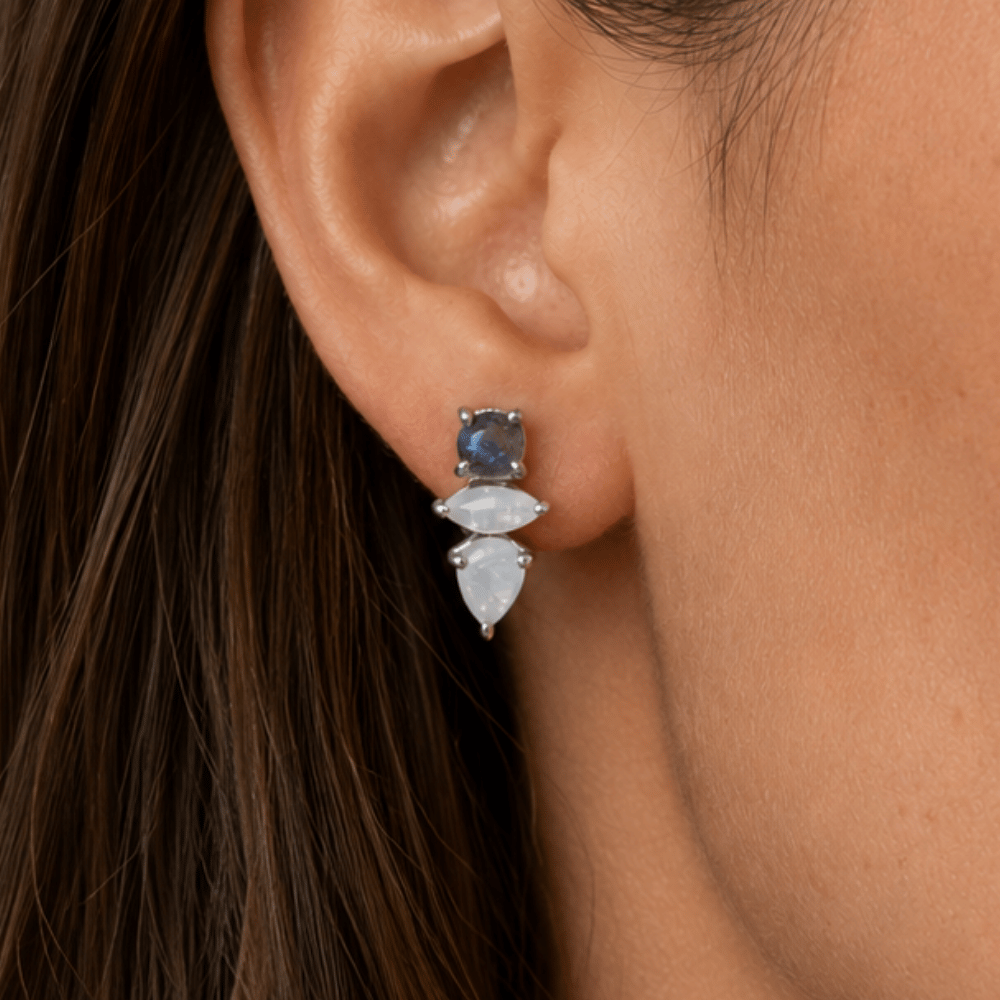 Labradorite and Rainbow Moonstone Post Earrings