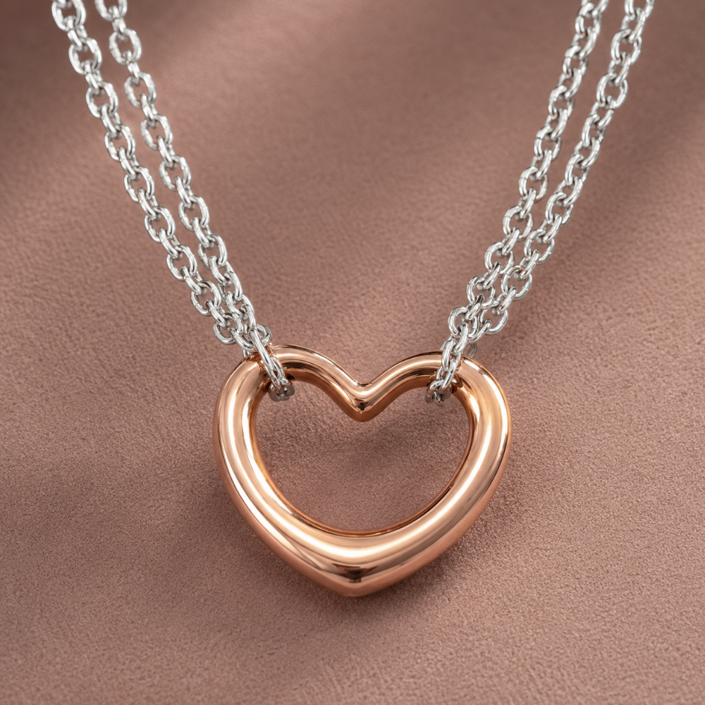 Two Tone Double Strand Open Heart Necklace