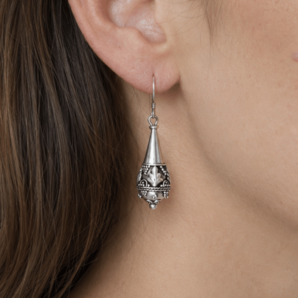 Oxidized Bali Pear Drop Earrings