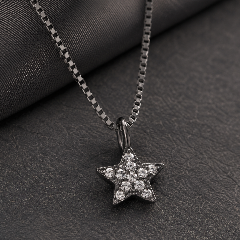 16" Black Rhodium Plated Diamond Studded Star Necklace