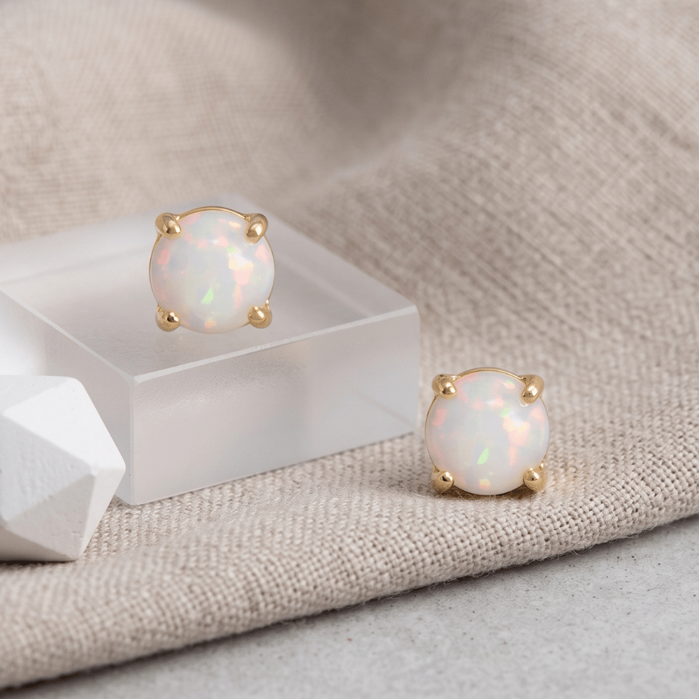 14 Karat Gold Plated Synthetic Opal Stud Earrings