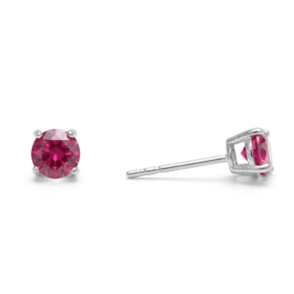 Rhodium Plated Birthstone Stud Earrings