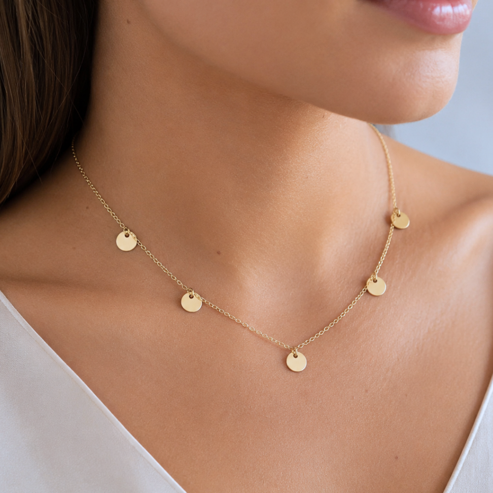 16" + 2" 14/20 Gold Filled Multi Disc Charm Necklace