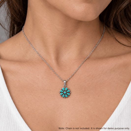 Reconstituted Turquoise Flower Pendant