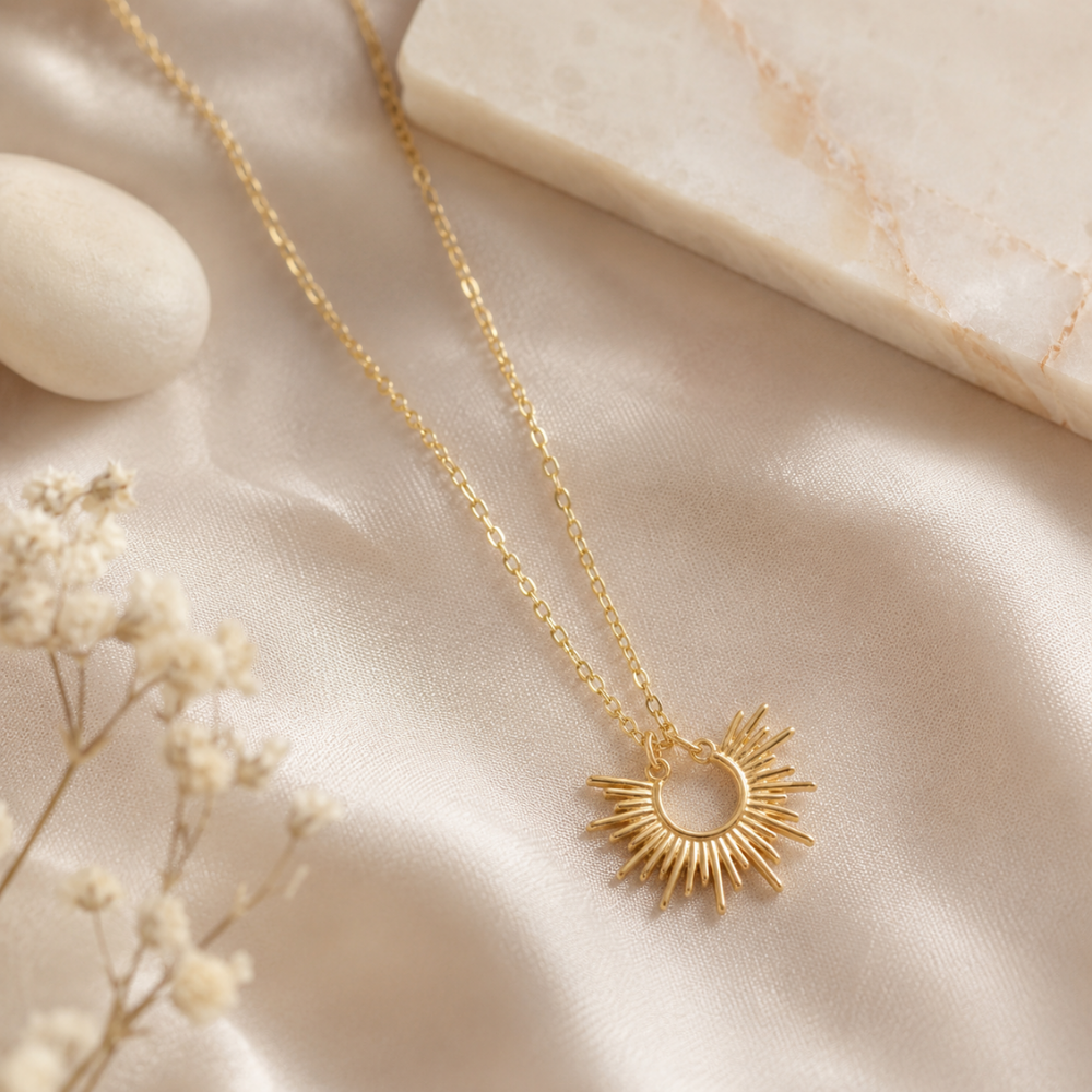 16" + 2" 14 Karat Gold Plated Mini Sunburst Necklace