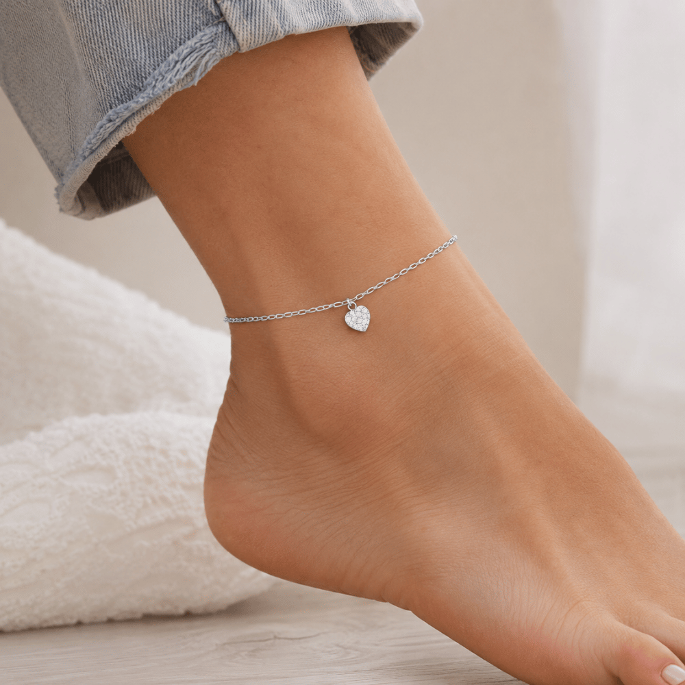 9" + 1" Swarovski Crystal Heart Charm Anklet