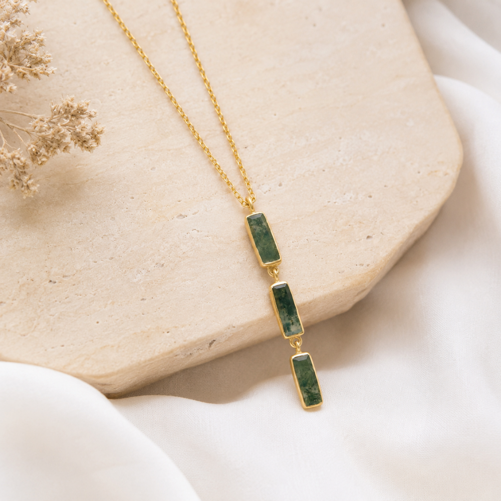 18" + 2" 14 Karat Gold Plated Moss Agate Drop Necklace