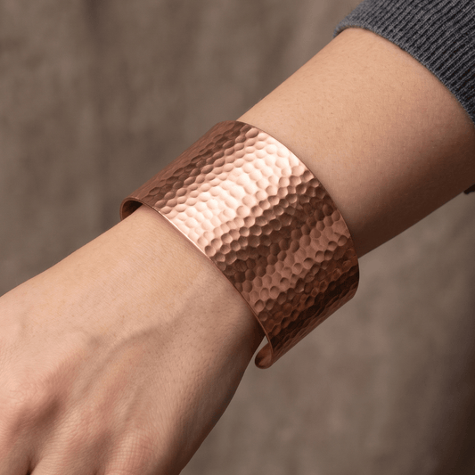 Wide Tapered Hammered Solid Copper Statement Cuff Bracelet