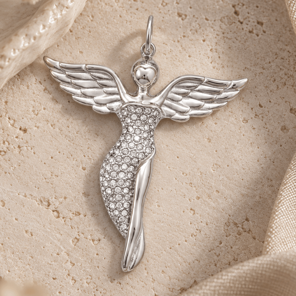 Rhodium Plated Swarovski Crystal Angel Pendant