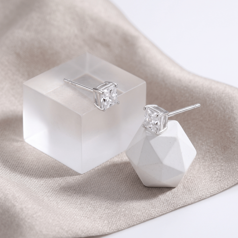 CZ Square Stud Earrings