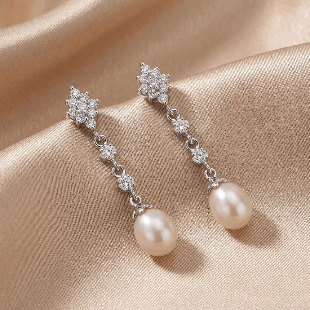 CZ and Cultured Freshwater Pearl Drop Earrings
