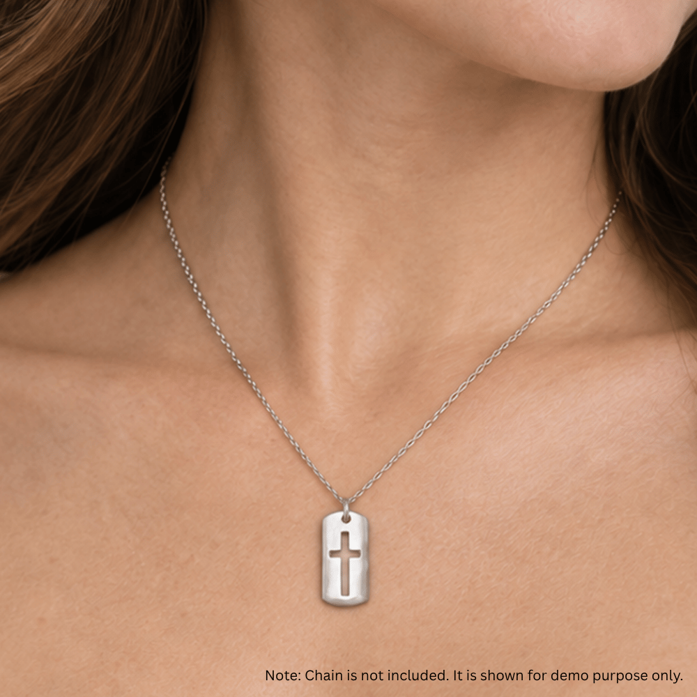 Rectangular Tag with Cutout Cross Pendant