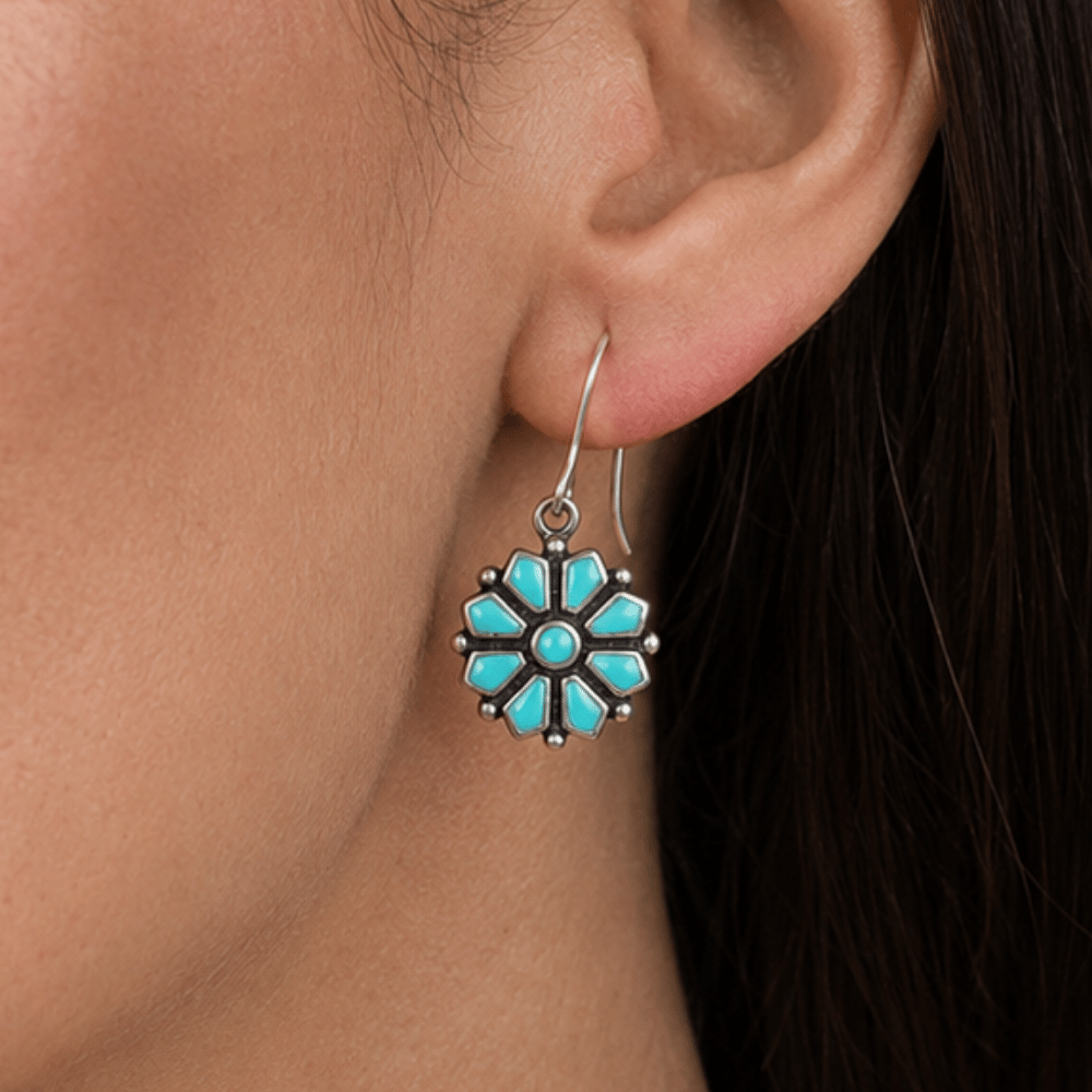 Turquoise Flower French Wire Earrings