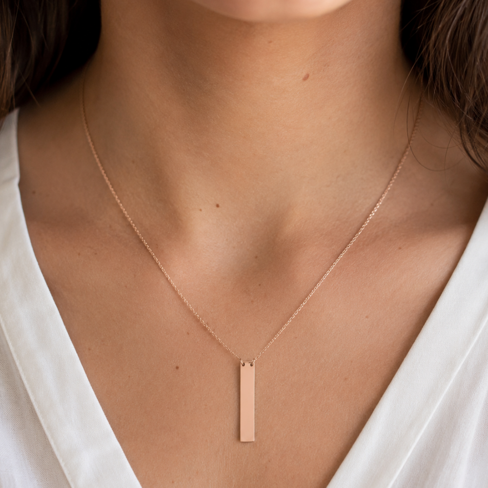 16" + 2" 14 Karat Rose Gold Plated Vertical Bar Drop Necklace