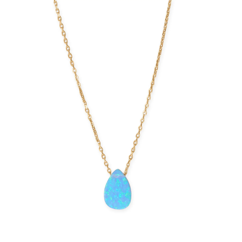 16" + 2" 14 Karat Gold Plated Synthetic Opal Pear Necklace
