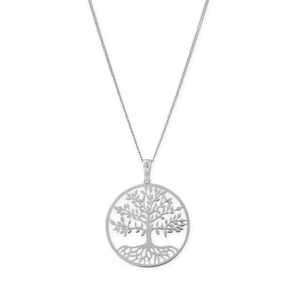 16"+ 2" Rhodium Plated Tree of Life Necklace