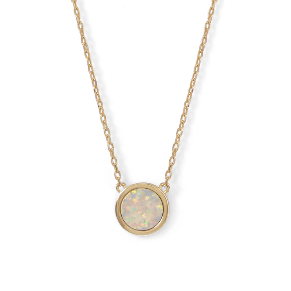 14 Karat Gold Plated Mini Synthetic White Opal Necklace