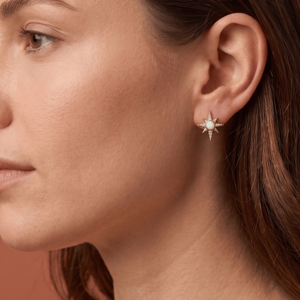 Synthetic Opal and CZ Northern Star Stud Earrings