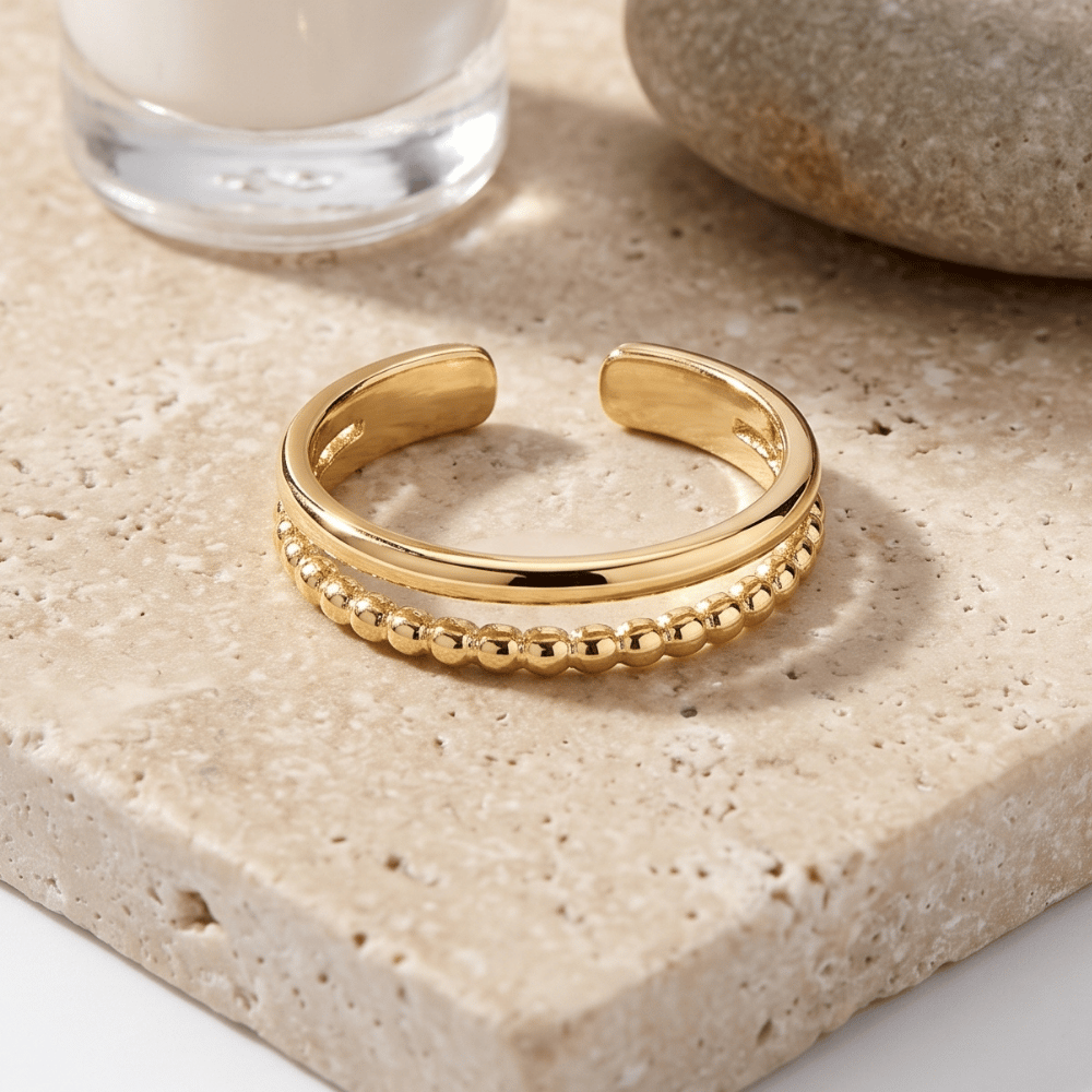 Two Row Bead and Band Toe Ring