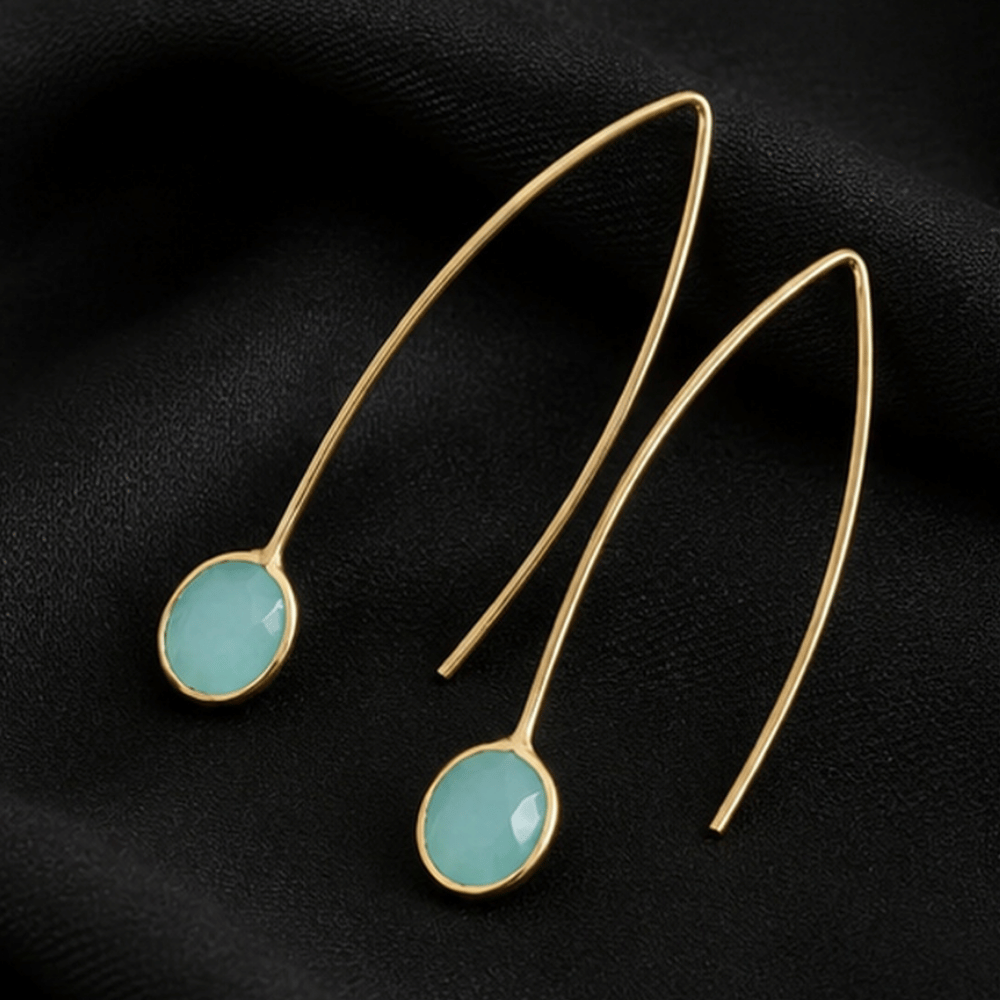 14 Karat Gold Plated Green Glass Wire Earrings