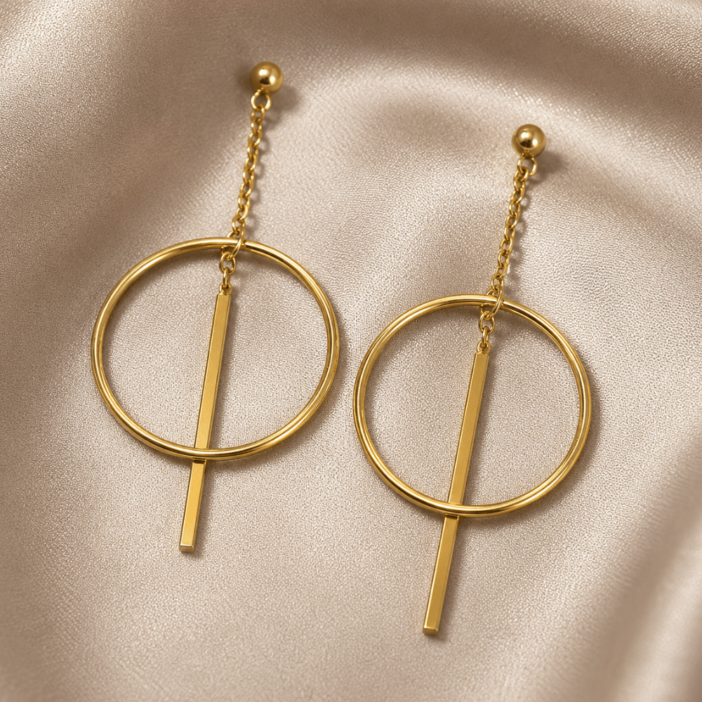 14 Karat Gold Plated Long Bar w/Circle Post Earrings