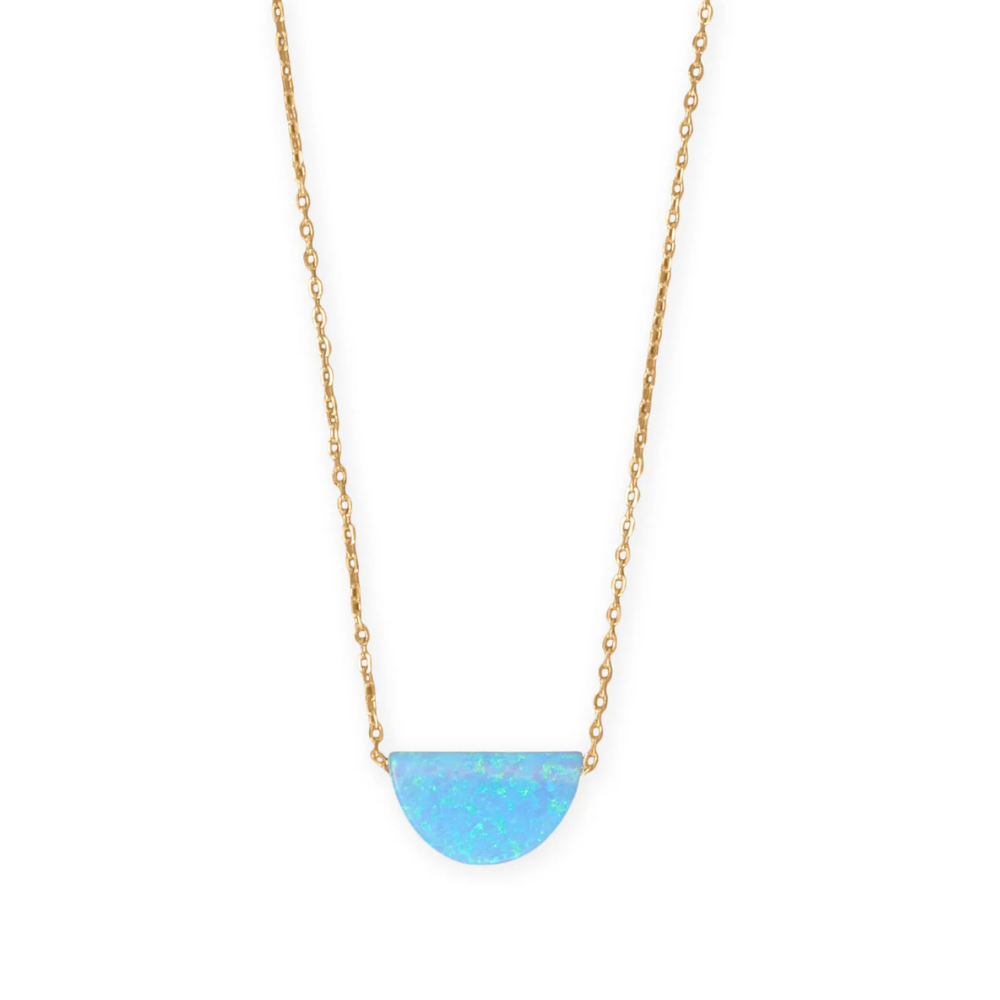 16" + 2" 14 Karat Gold Plated Synthetic Opal Semicircle Necklace