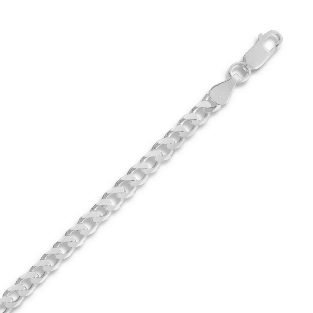 925 Sterling Silver Beveled Curb Chain Bracelet - 4.4mm