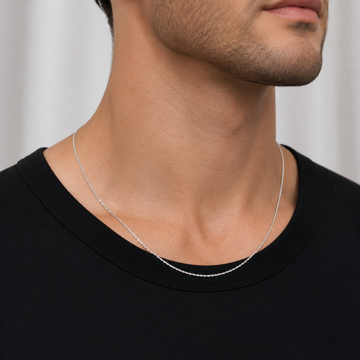 925 Sterling Silver Diamond Cut Rope Chain Necklace - 1mm