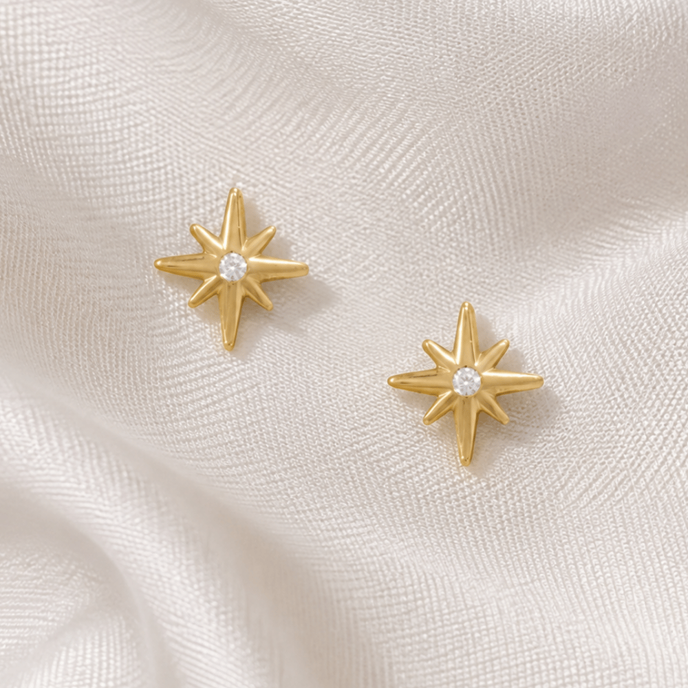 14 Karat Gold Plated CZ Star Stud Earrings