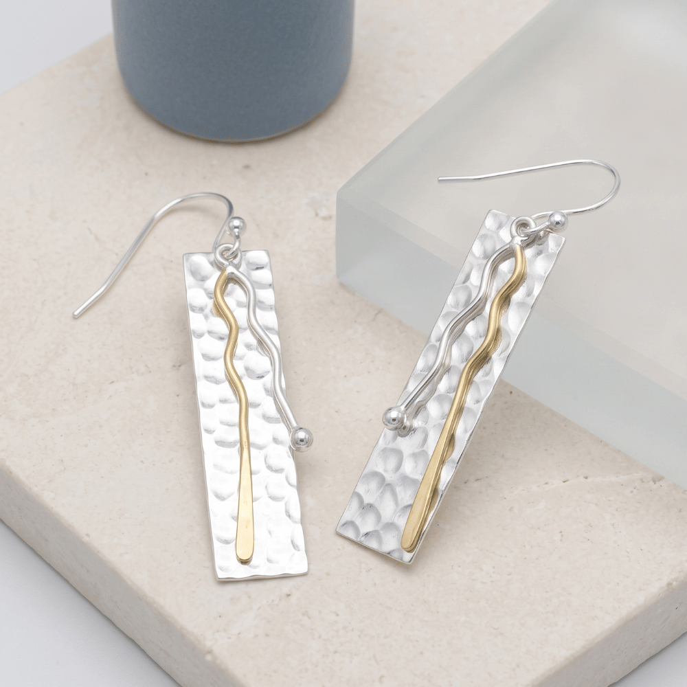 Two Toned Bar Drop Earrings