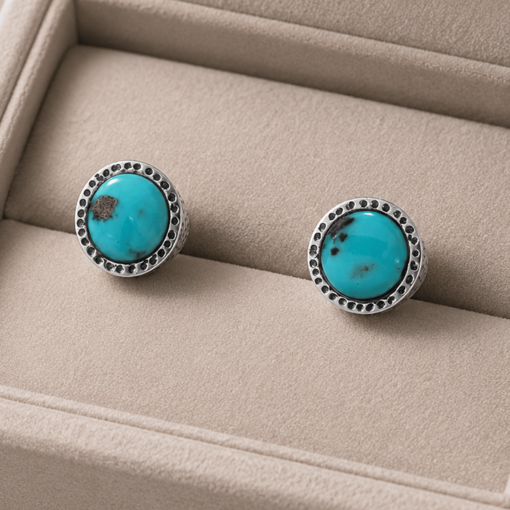 Oxidized Stabilized Turquoise Stud Earrings