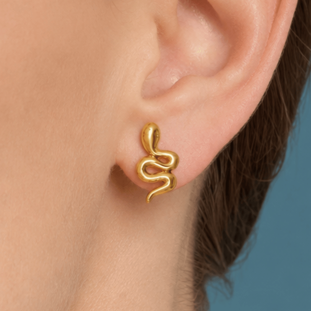 14 Karat Gold Plated Small Snake Stud Earrings