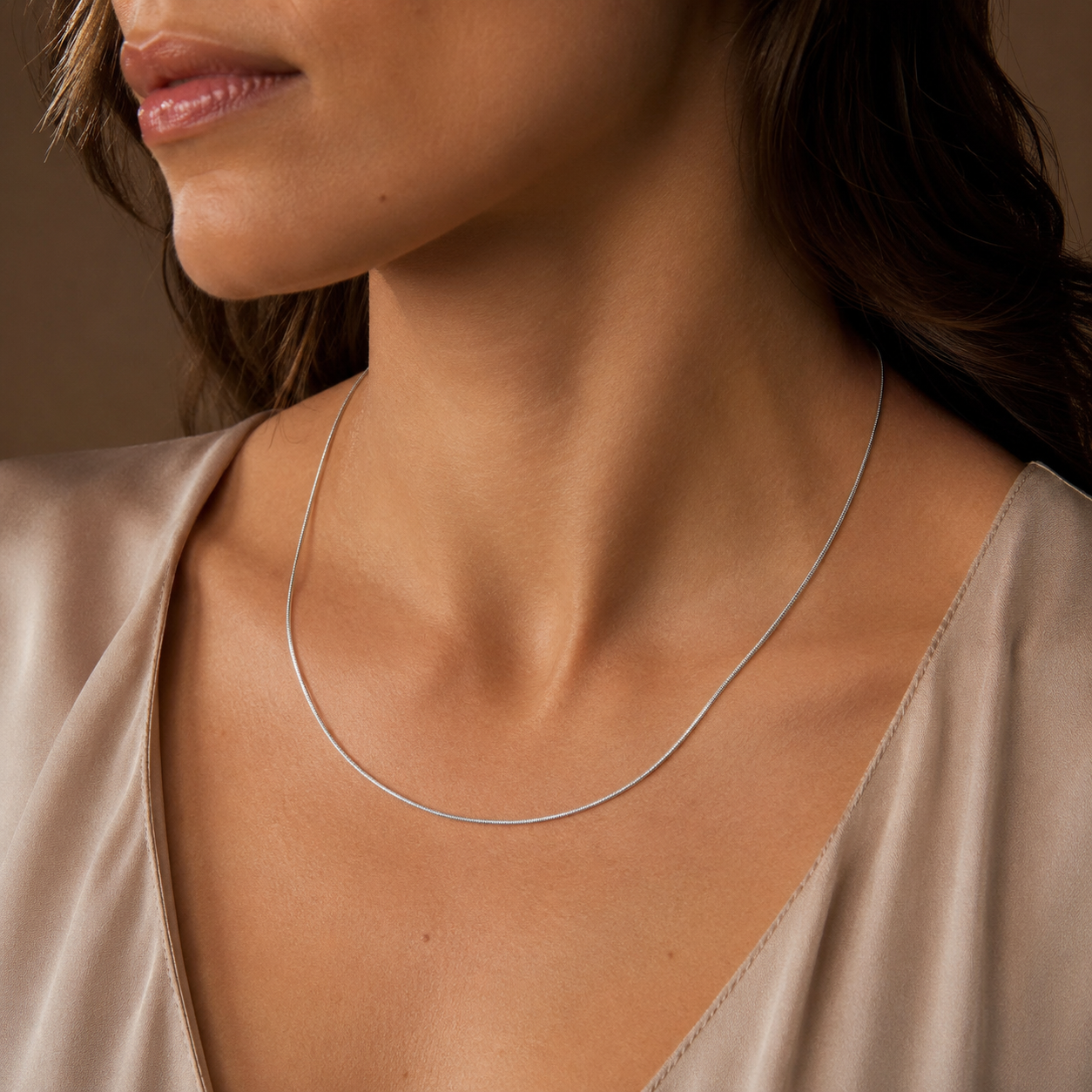 925 Sterling Silver Rhodium Plated Snake Chain Necklace - 1mm
