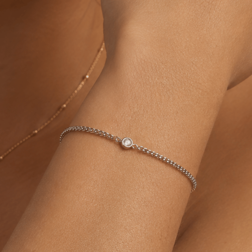6.5" + 1" Rhodium Plated Bezel CZ Curb Chain Bracelet
