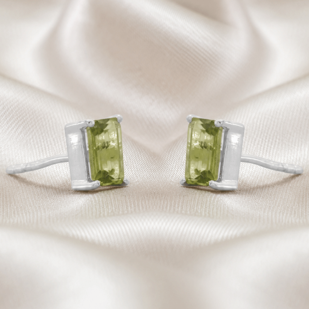 Emerald Cut Peridot Post Earrings