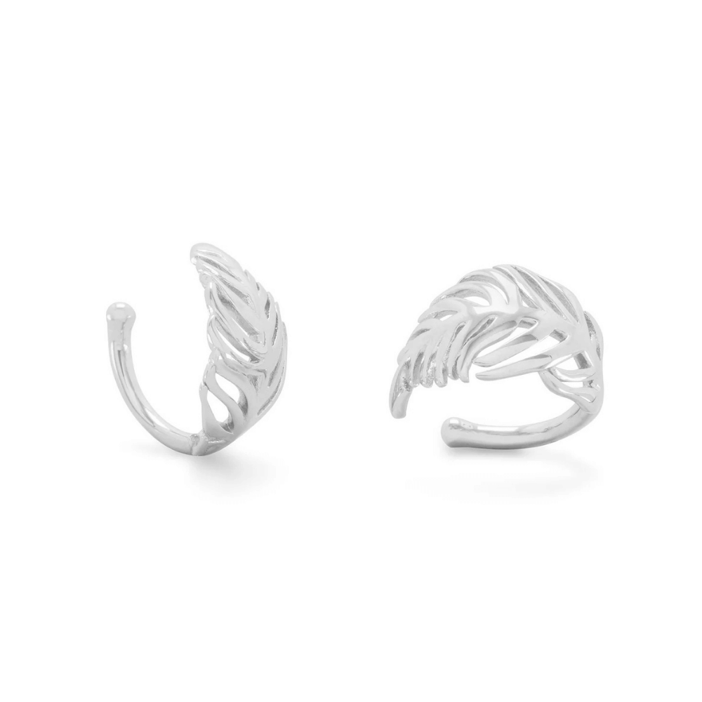 Rhodium Plated Feather Ear Cuffs