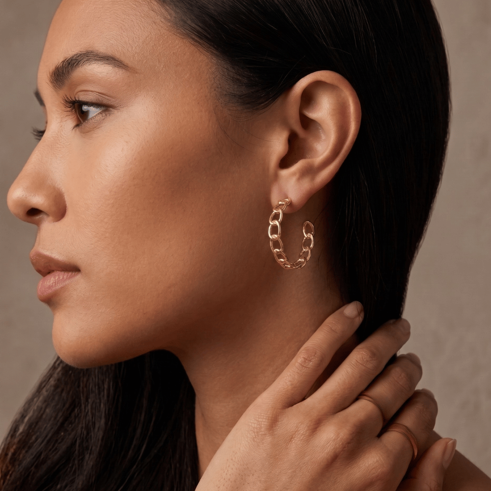 14 Karat Gold Plated Curb Link 3/4 Hoop Earrings