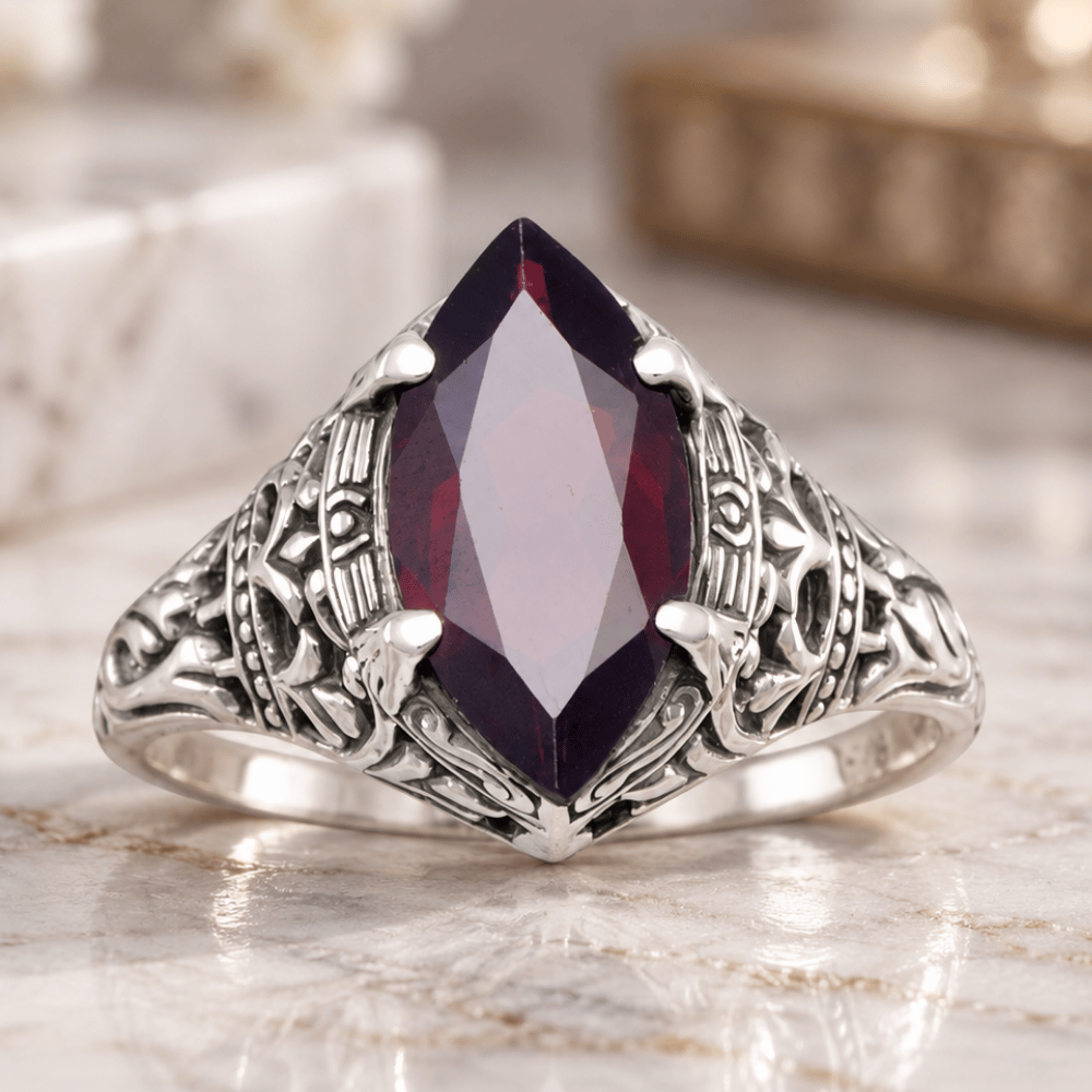 Oxidized Garnet Ring